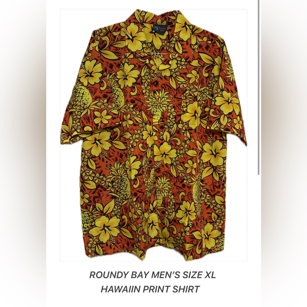 Roundy Bay Men's Hawaiian Print Shirt Size XL Orange & Yellow Never worn